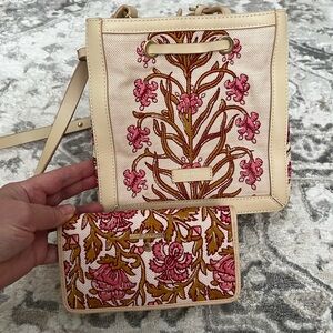 NWOT Spartina 449 Pepper Hall Woodblock Floral Drawstring Bag and Wallet